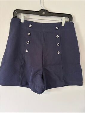 High-Waist Navy Sailor Button Shorts